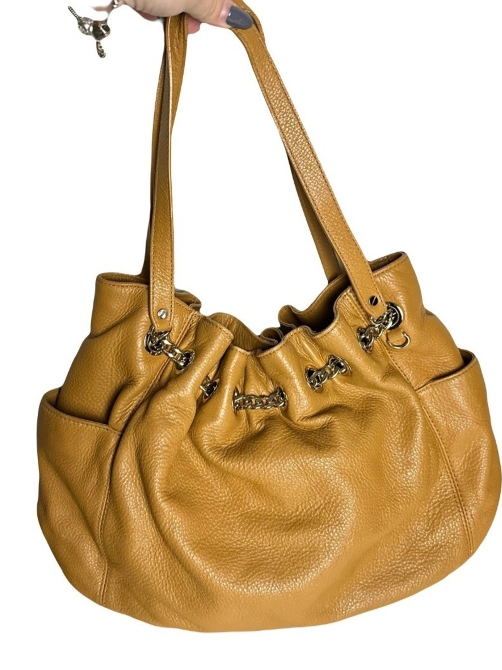 Michael Kors Mustard Leather Drawstring Shoulder Bag - Picture 2 of 6